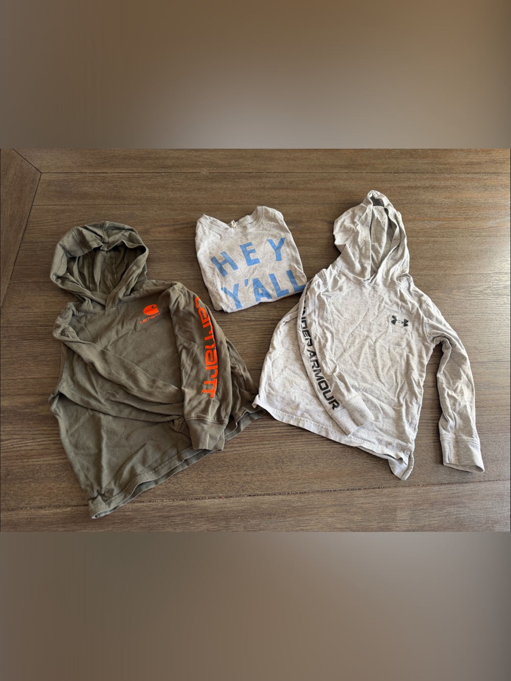 Carhartt Olive Kids Hooded Sweatshirt with Orange Logo
